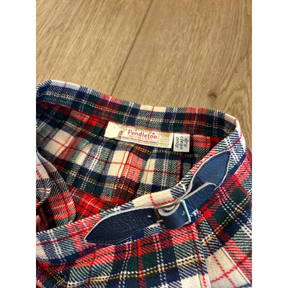 Vintage Young Pendleton Wool Wrap Kilt Skirt Red Navy Plaid Pleated Midi USA 8 - Picture 4 of 7